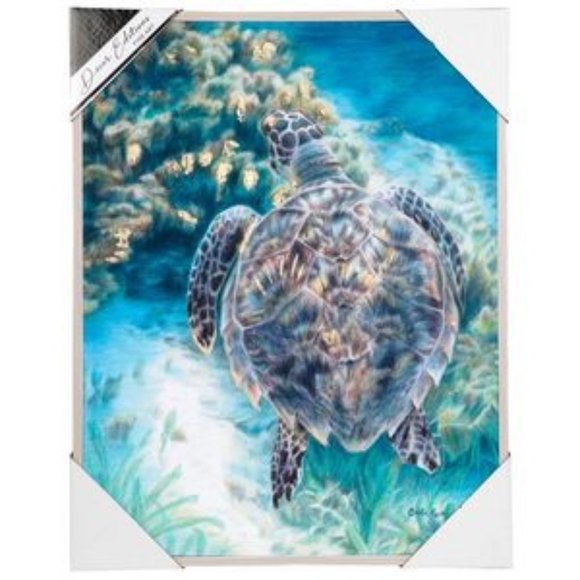 Carla Kurt "Into The Deep Ocean Sea Turtle" Wood Framed Painting Wall Art NWT - Picture 2 of 11